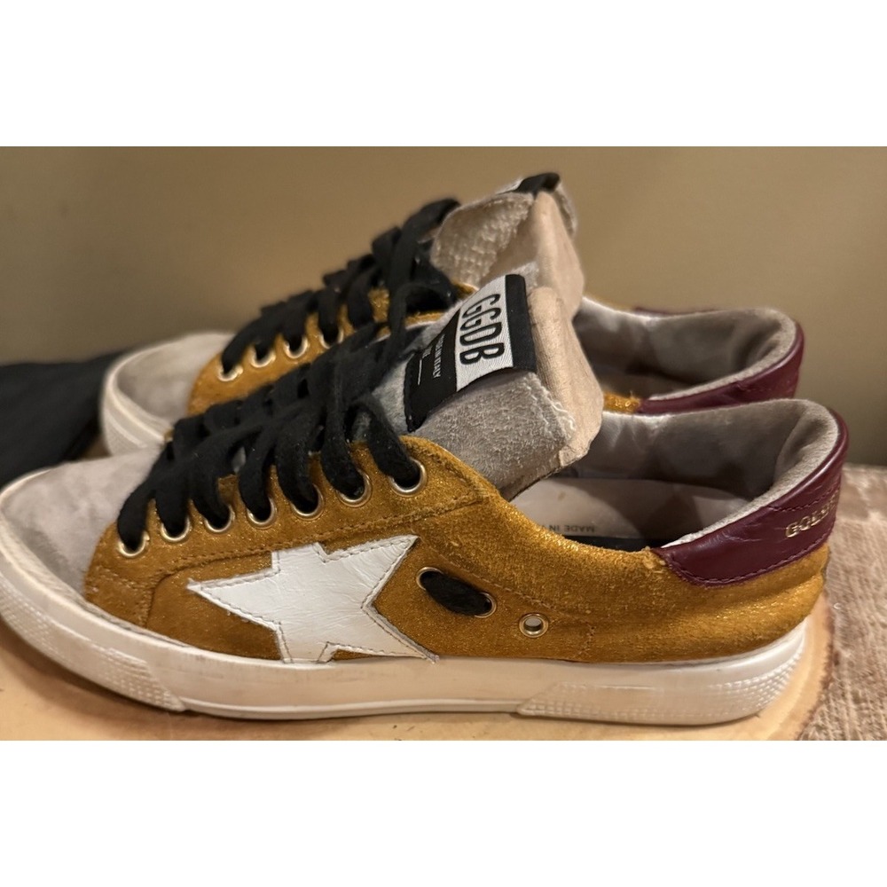 Golden‎ Goose Two-Tone May Shoes Women's 5 Mustard Suede  Sneakers & Zipper Case - Picture 3 of 16